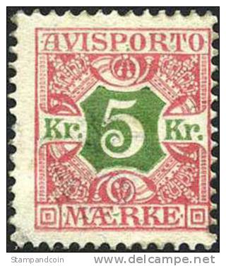 Denmark P9 Mint Hinged 5K Newspaper Stamp From 1907 - Ungebraucht