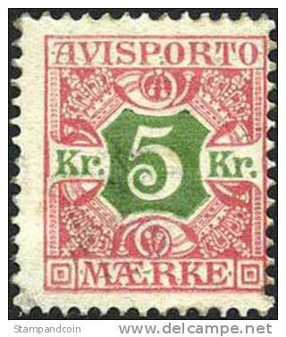 Denmark P9 Mint Hinged 5K Newspaper Stamp From 1907 - Unused Stamps