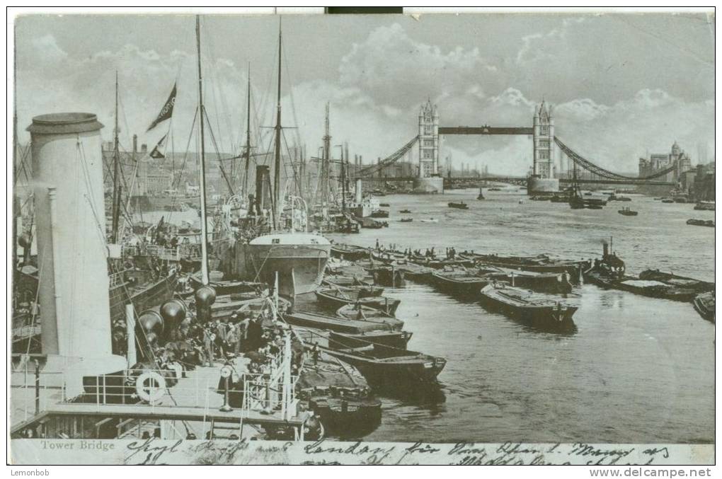 United Kingdom, London, Tower Bridge, 1904 Used Real Photo Postcard [P6450] - River Thames