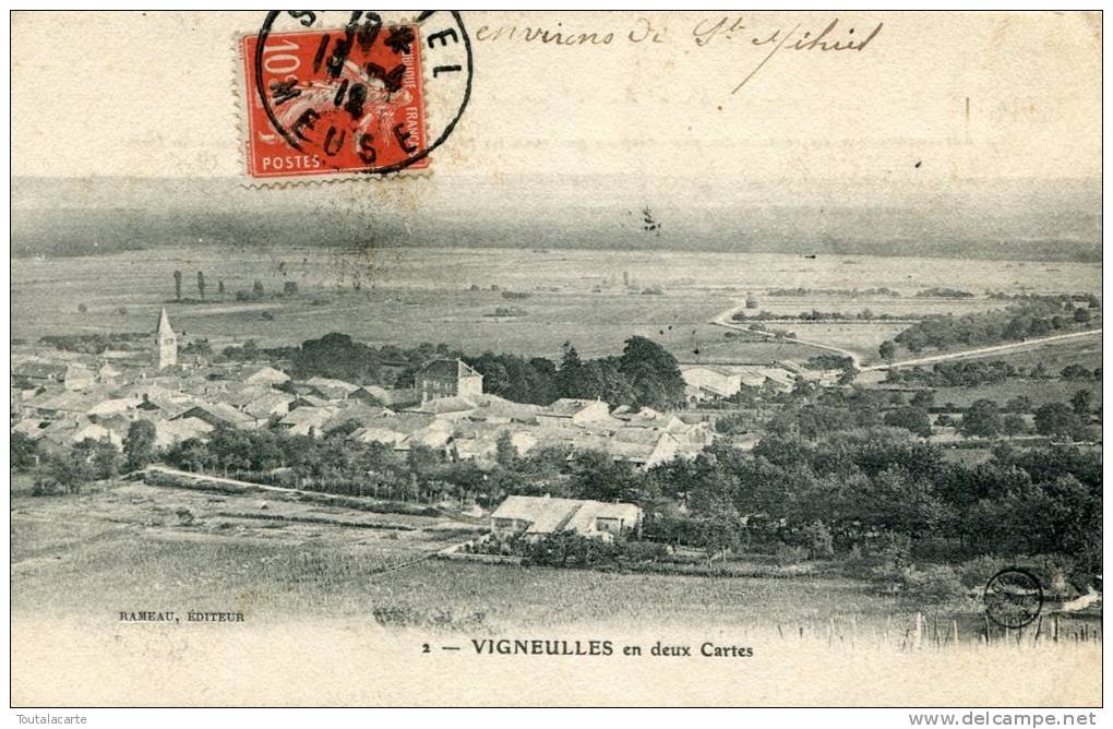 CPA 55 VIGNEULLES EN DEUX CARTES 1912 - Vigneulles Les Hattonchatel