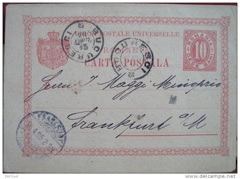 ROMANIA, Carte Postala 1895, FRANKFURT, Banca NATIONALA, Raritate - Postmark Collection