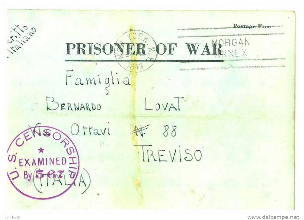 Ww2 Prigionieri Di Guerra - Corrispondenza Da Stati Uniti - Ogden, Utah - Per Treviso - Gefängnis & Insassen
