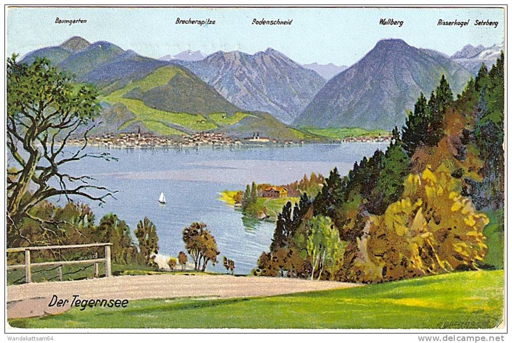 AK Der Tegernsee Baumgarten Brecherspitze Bodenschneid Wallberg Risserkogel Setzberg 21. 9. 30 BAD WIESSEE Werbestempel - Tegernsee