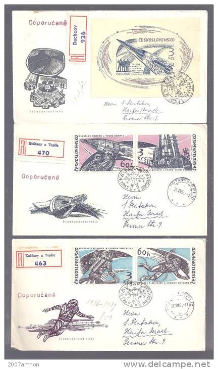 SPACE COSMOS 1964-1965 CZECHOSLOVAKIA 3 CACHET REGISTERED COVERS - Europe