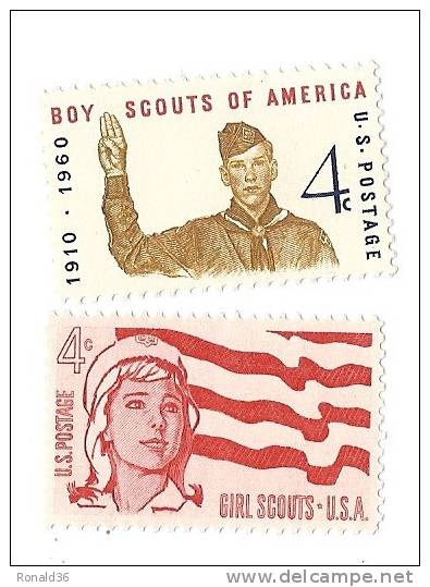 Timbre Stamp Américain USA Etat-unis : 4c Us Boy Et Girl Scouts Of America ( Scout Scoutisme ) Drapeau - 2b. 1941-1960 Nuovi