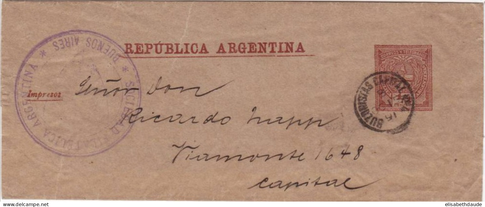 ARGENTINA - BANDE JOURNAL (ENTIER POSTAL) De 1891 Pour BUENOS-AIRES  - - Enteros Postales