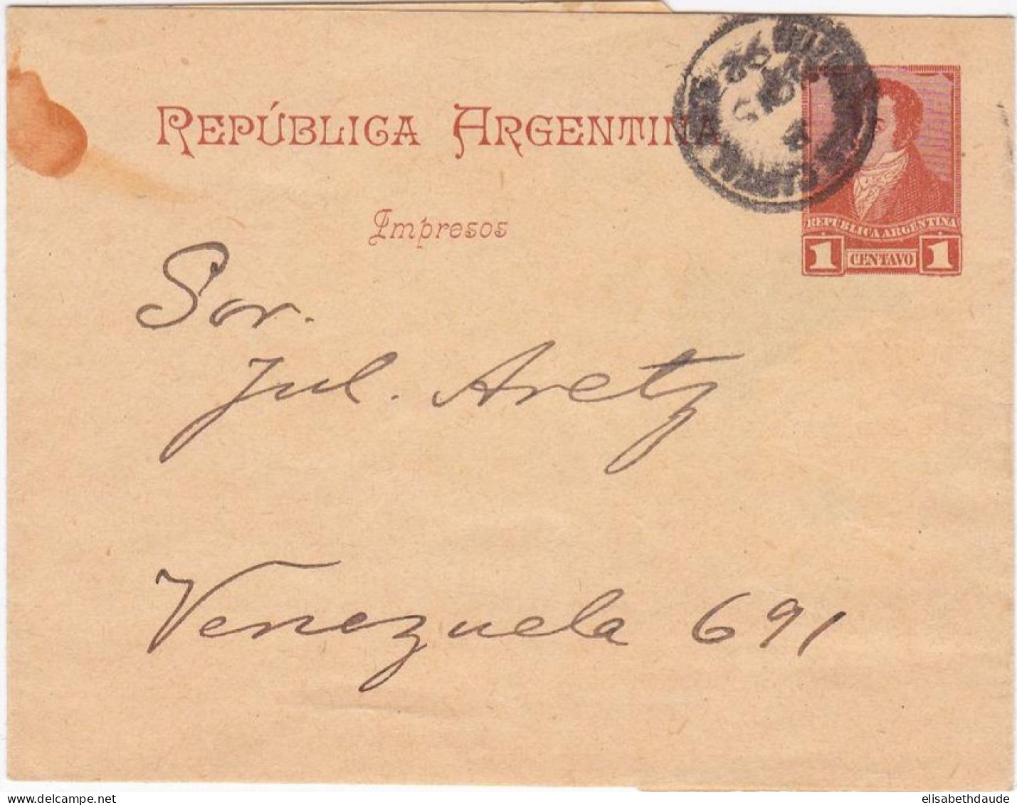 ARGENTINA - BANDE JOURNAL (ENTIER POSTAL) De 1892 Pour VENEZUELA - Interi Postali