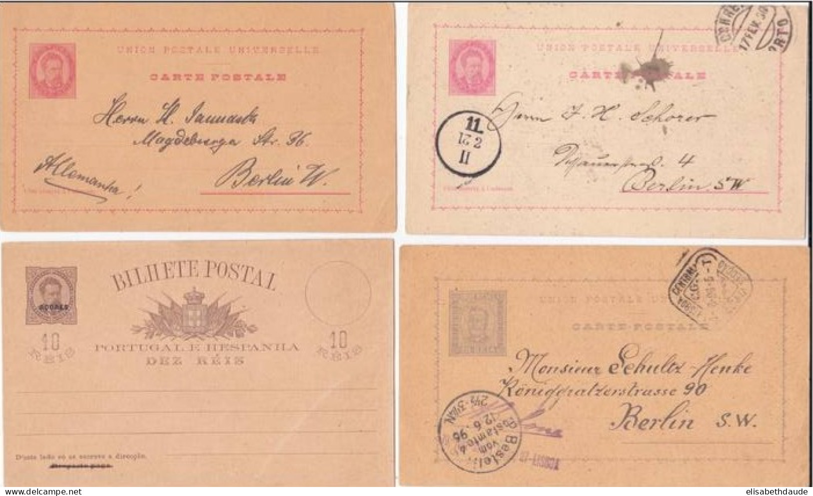 PORTUGAL - LOT De 4 CARTES POSTALES ENTIER VOYAGEES (SAUF 1 CARTE DES ACORES) AVEC PETITS DEFAUTS - Enteros Postales