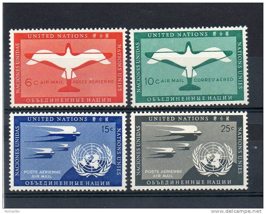 ONU NEW YORK - P.A N° 1 à 4** - Série Courante Oiseaux Stylisés - Cote 7 € - Airmail