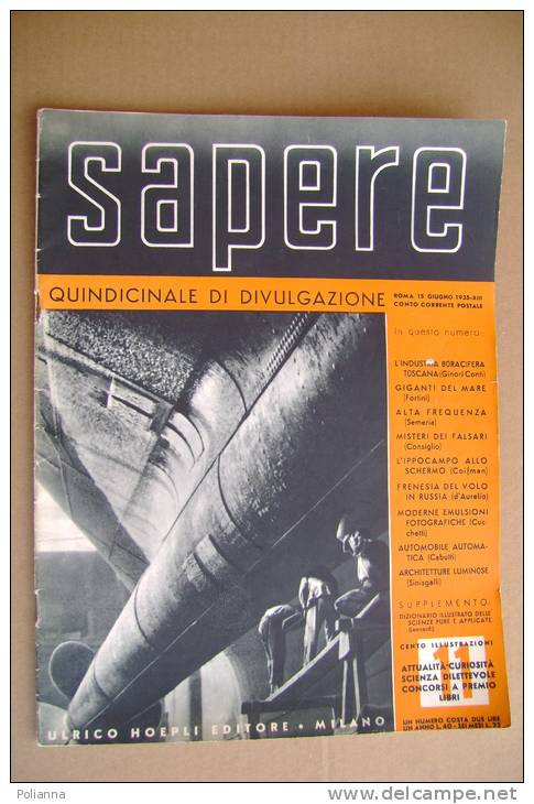 PAT/61 SAPERE N.11 Hoepli 1935/NAVI MARINA ITALIANA/IX Congresso Per Modelli Volanti A Koktebel (Crimea) - Textos Científicos