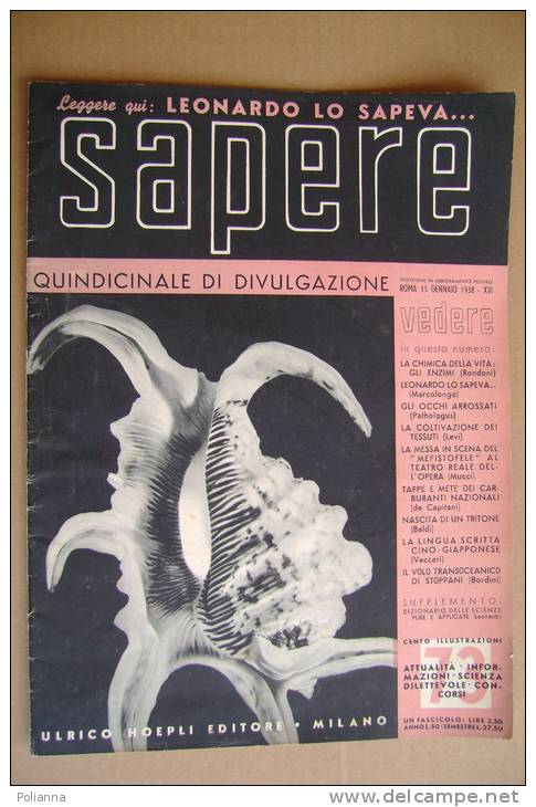 PAT/62 SAPERE N.73 Hoepli 1938/Argani/modelli Di Spingarde/la Cimatrice/MEFISTOFILE TEATRO REALE Dell´OPERA - Textos Científicos