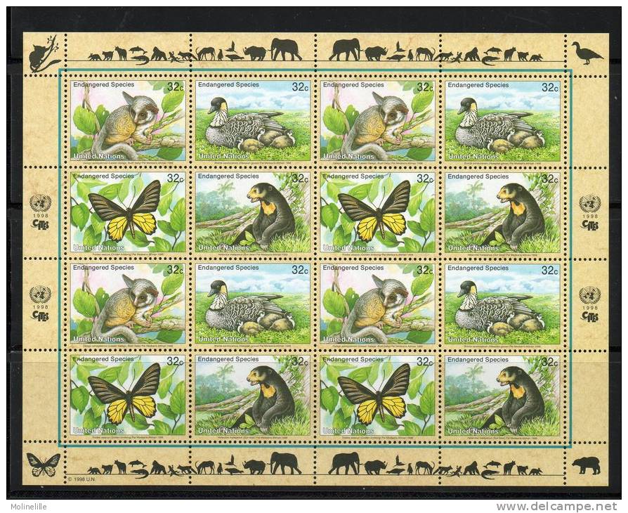 ONU FEUILLET (3 Bureaux) Des N°754/57 - 349/52 Et 267/79 ** - PAPILLONS - TORTUES  - OISEAUX (côte  79.50 €) - Schildpadden