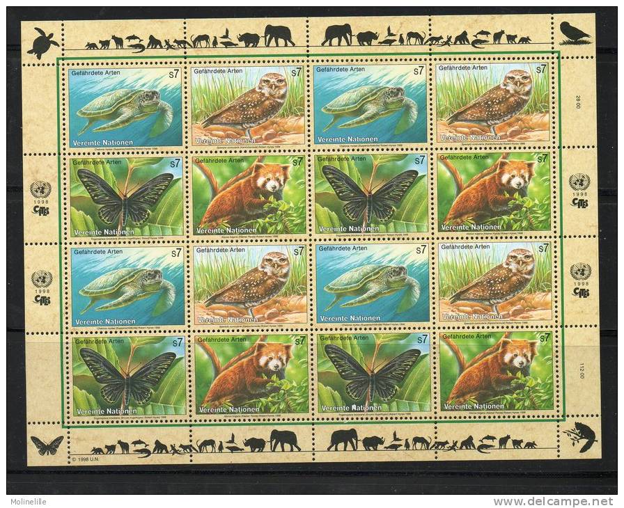 ONU FEUILLET (3 Bureaux) Des N°754/57 - 349/52 Et 267/79 ** - PAPILLONS - TORTUES  - OISEAUX (côte  79.50 €) - Turtles