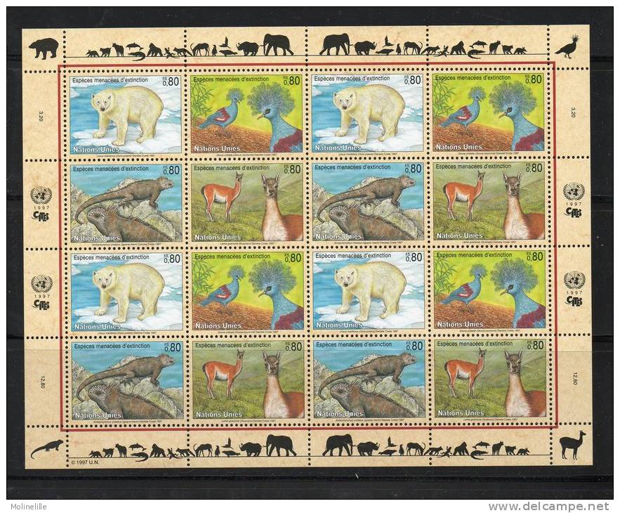 ONU FEUILLET (3 Bureaux) Des N°720/3 - 325/8 Et 242/44 ** - ELEPHANT - PERROQUET  PUTOIS - OURS (cöte 76.50 €) - Elefanten