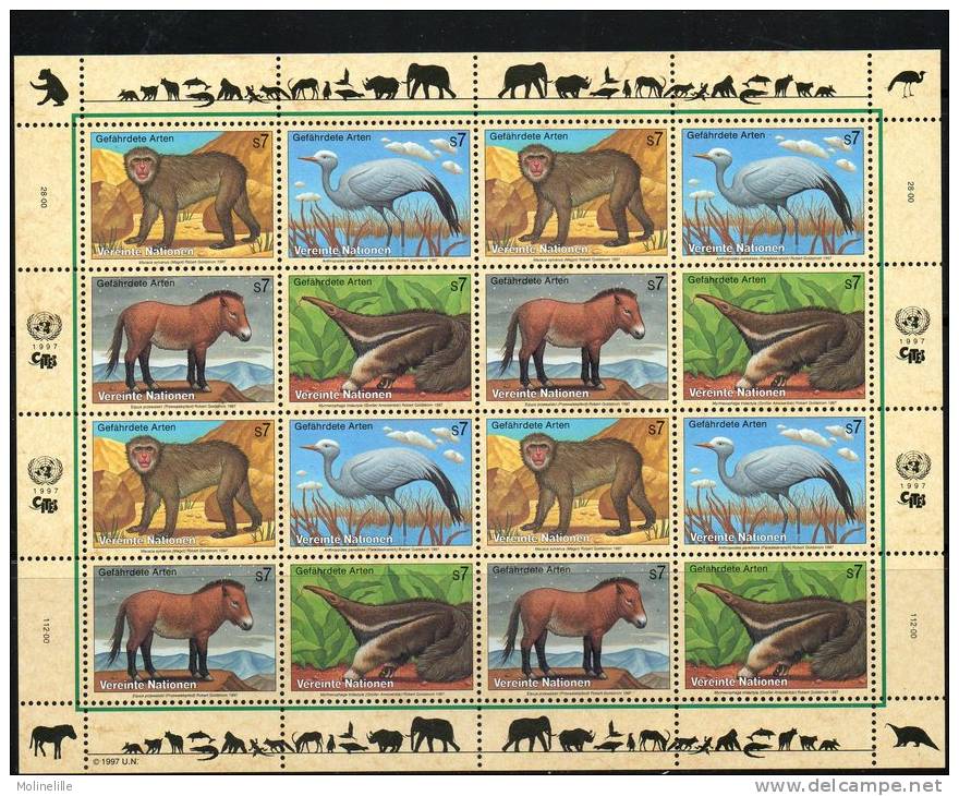 ONU FEUILLET (3 Bureaux) Des N°720/3 - 325/8 Et 242/44 ** - ELEPHANT - PERROQUET  PUTOIS - OURS (cöte 76.50 €) - Elefanten