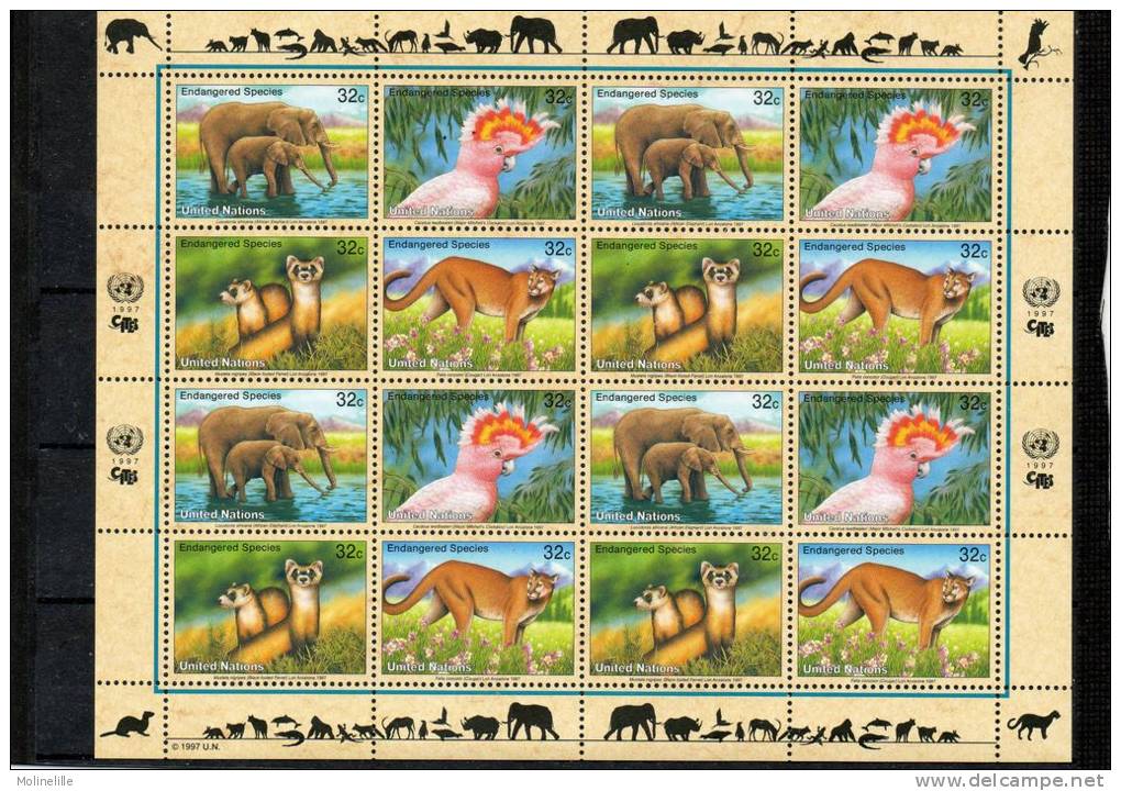 ONU FEUILLET (3 Bureaux) Des N°720/3 - 325/8 Et 242/44 ** - ELEPHANT - PERROQUET  PUTOIS - OURS (cöte 76.50 €) - Elefanten