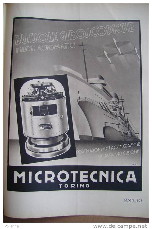 PAT/66 SAPERE N.22 Hoepli 1940/cellulosa E Viscosa/BUSSOLE GIROSCOPICHE MICROTECNICA/CHIANTI RUFFINO Torricelli - Scientific Texts