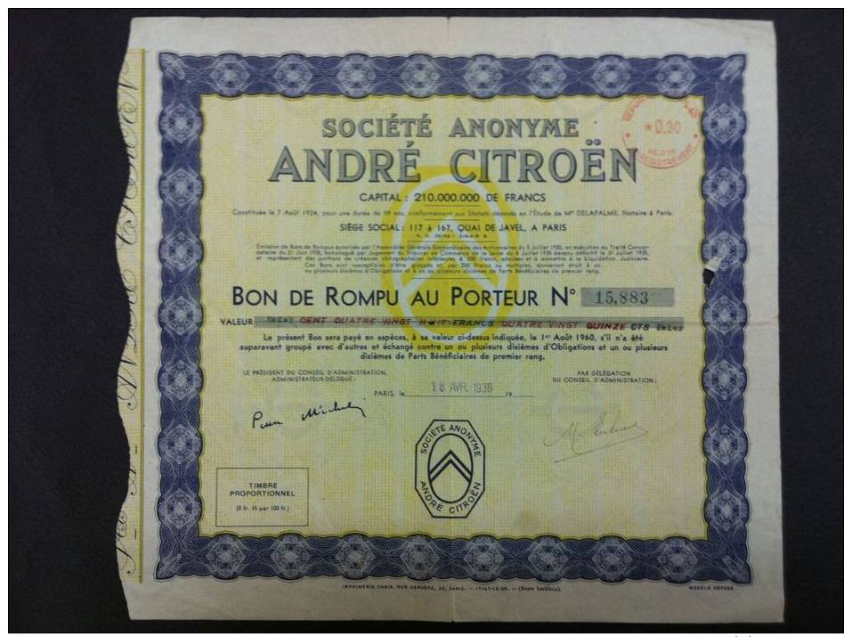 Bon Rompu" SA André Citroen" - Andere & Zonder Classificatie