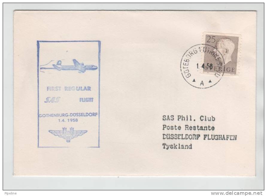Sweden First SAS Flight Gothenburg - Düsseldorf 1-4-1958 - Covers & Documents