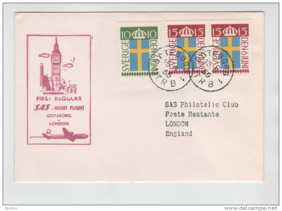 Sweden First SAS Night Flight Göteborg - London 15-6-1955 - Lettres & Documents