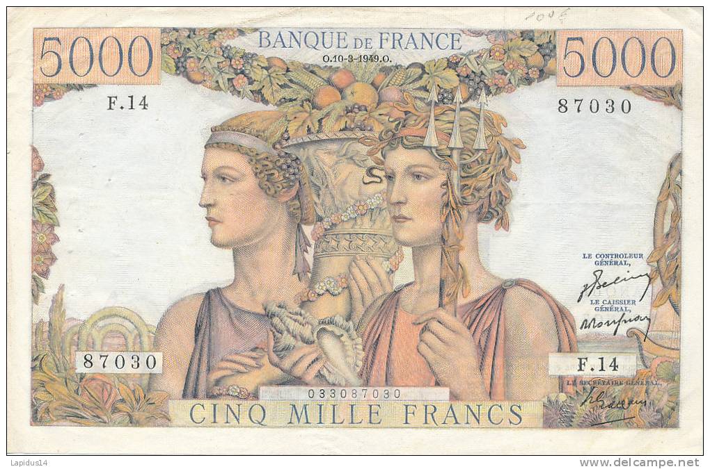 BILLET / 5000 FRANCS  TERRE ET MER   TB 10-3-1949 - 5 000 F 1949-1957 ''Terre Et Mer''