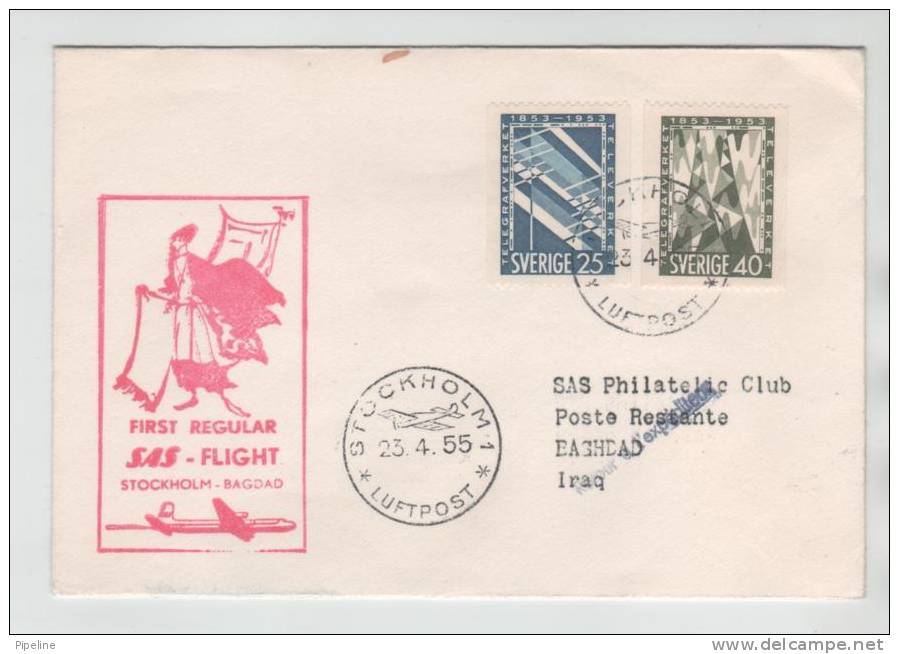 Sweden First SAS Regular Flight Stockholm - Bagdad 23-4-1955 - Covers & Documents