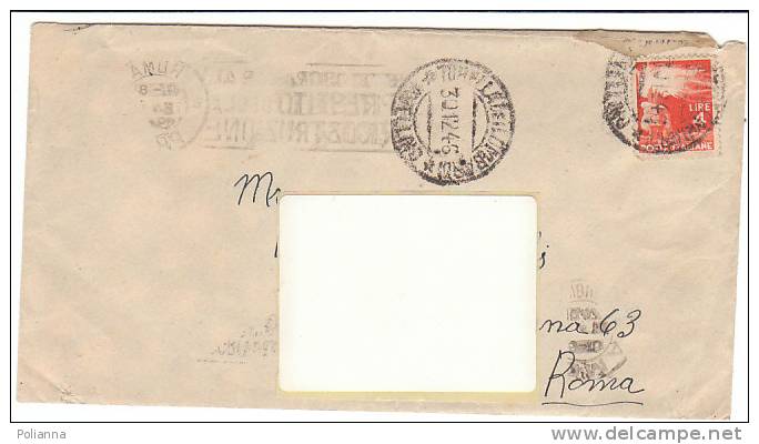 A0005 - 4 £ Dem. Isolata - Su Lettera - TURNELLO Dei LOMBARDI-ROMA - Al Verso Doppio Annullo "Prestito Ricostruzione" - 1946-60: Storia Postale