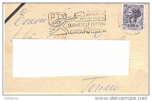 A0029 - 15 £ Siracusana - Isolato Su Biglietto Da Visita - Annullo A Targhetta - 1946-60: Storia Postale