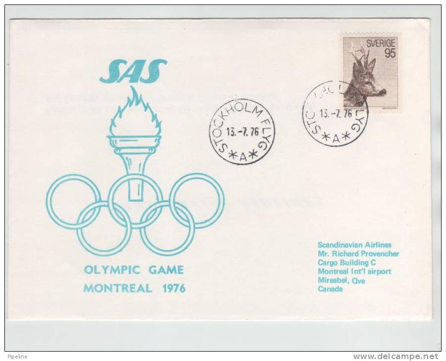 Sweden SAS Flight Cover Olympic Games Montreal 1976 13-7-1976 - Verano 1976: Montréal