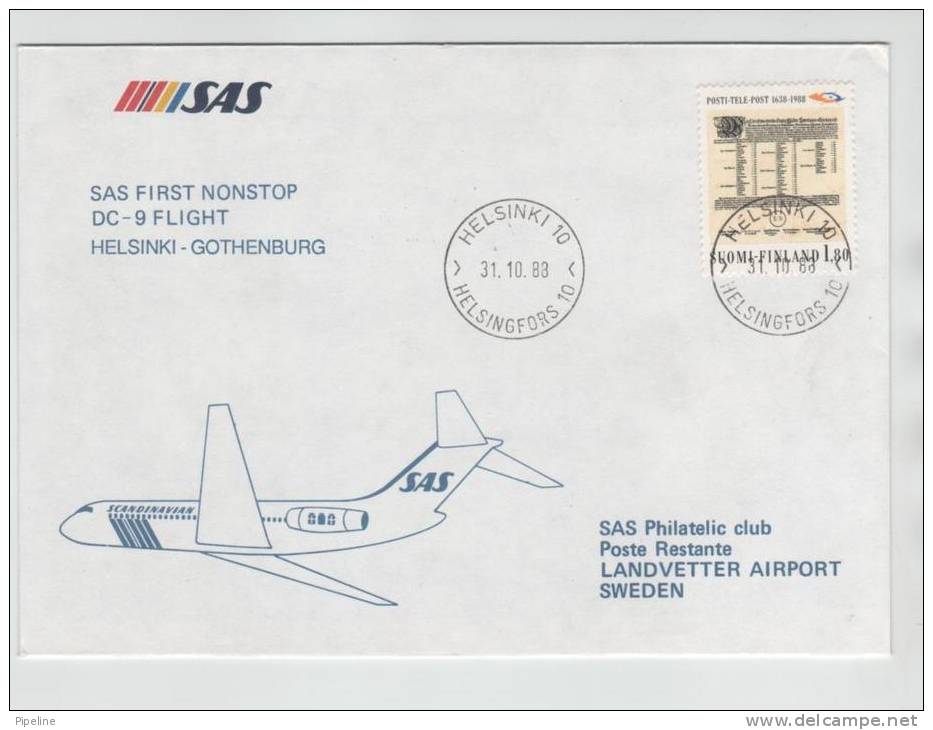 Finland First SAS DC-9 Nonstop Flight Helksinki - Gothenburg 31-10-1988 - Covers & Documents