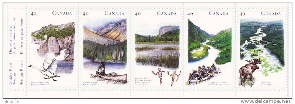 1993  Heritage Rivers Series 3  Strip Of 5 From Booklet  Sc 1489a  MNH ** - Unused Stamps
