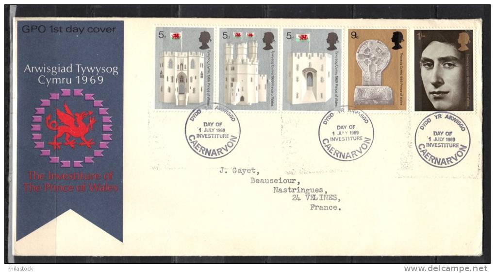 GRANDE BRETAGNE1969 Enveloppe FDC Voyagée - 1952-1971 Em. Prédécimales