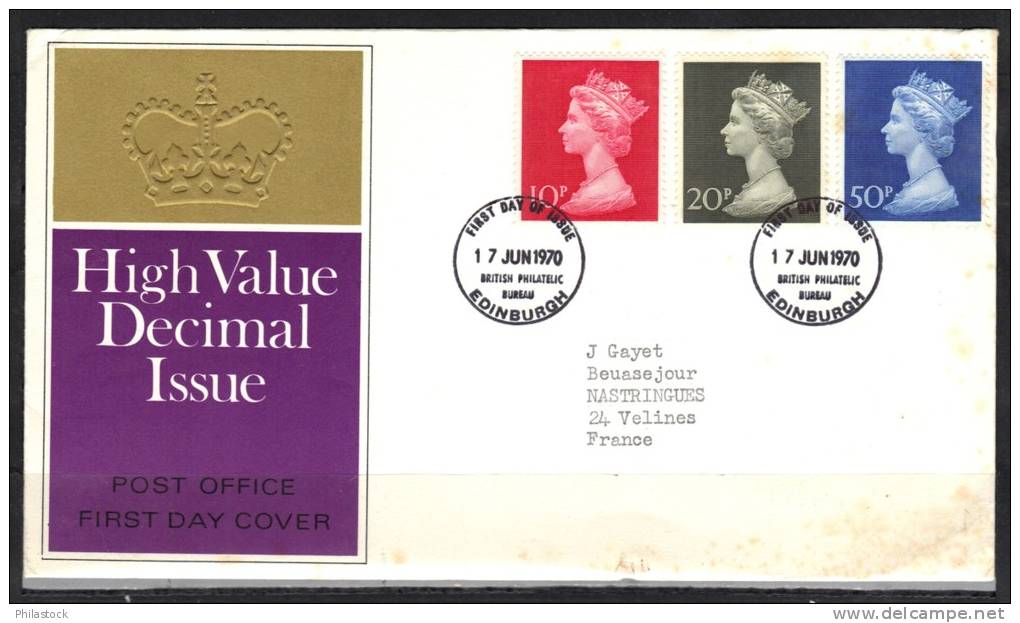 GRANDE BRETAGNE1970 Enveloppe FDC Voyagée - 1952-1971 Pre-Decimal Issues
