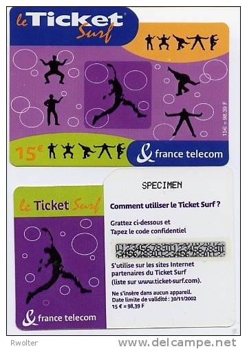 @+ Ticket France Telecom : Surf  - Spécimen Neuf (non Gratté) - 30/11/2002. - Billetes Surf