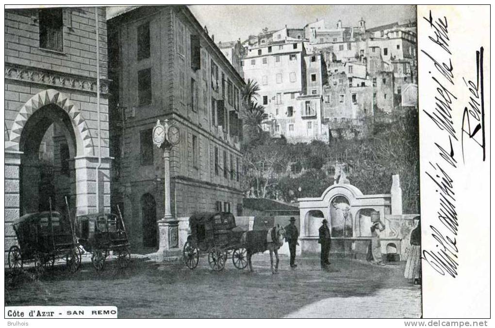 Cpa Italie San Rémo Une Rue  Caleches  Ecrite Personnages Cheval - Autres & Non Classés