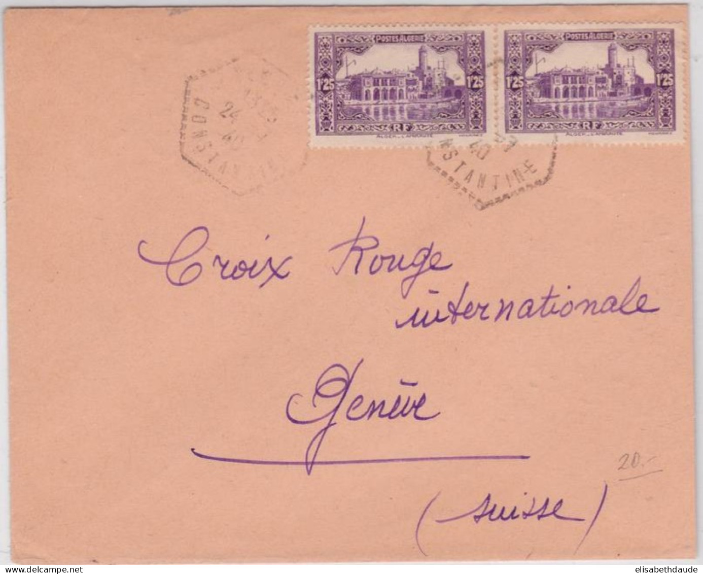 ALGERIE - 1940 - YVERT N° 117 X2 Sur LETTRE De TIXTER CACHET HEXAGONAL ! => GENEVE CROIX-ROUGE (SUISSE) - - Storia Postale