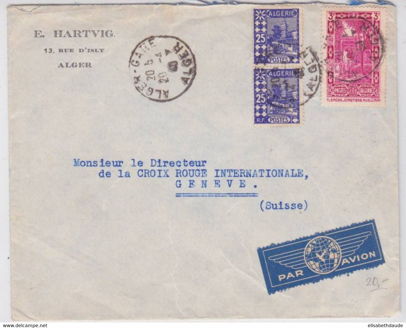 ALGERIE - 1940 - LETTRE De ALGER GARE Par AVION Pour GENEVE CROIX-ROUGE (SUISSE) - PRISONNIERS De GUERRE - Cartas & Documentos