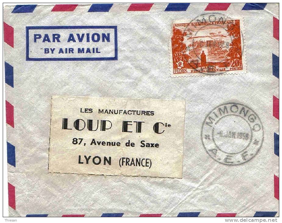 GABON Lettre Cover Mimongo 1958 Petit Bureau Brief Carta - Briefe U. Dokumente