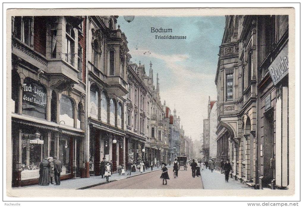 Allemagne- Bochum- Friedrichstrasse- Animée- Tuch-Lager Von Josef Kadlec- 1909- Scan Recto-verso - Bochum