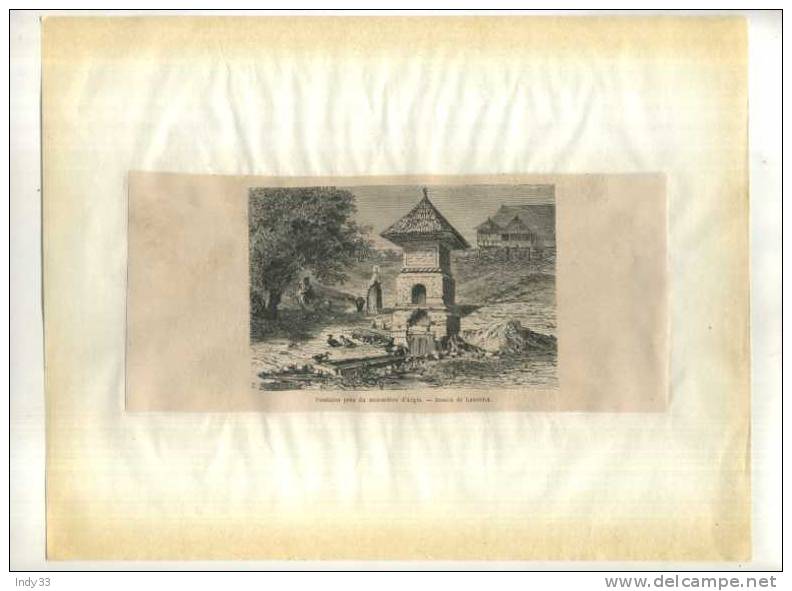 -  FONTAINE PRES DU MONASTERE D'ARGIS . GRAVURE SUR BOIS DU XIXe S. . DECOUPEE ET COLLEE SUR PAPIER - Stiche & Gravuren