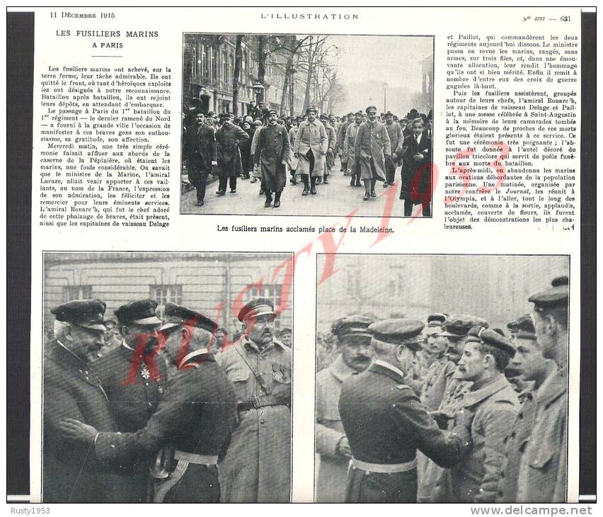 (o)militaria 14/18=article De Presse-les Fusiliers Marins (a Paris) - Documents Historiques