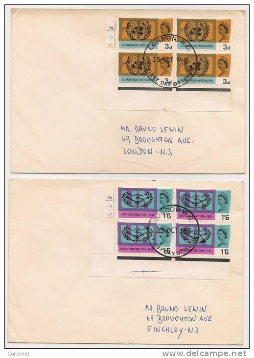 UK - 1965 UNO & International Co-operation Year  FIRST DAY COVER With Full  BLOCK OF 4 Set SG 681/682 - 1952-71 Ediciones Pre-Decimales