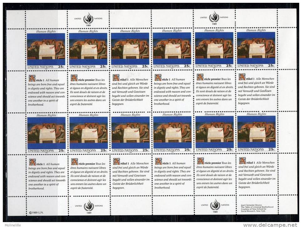 ONU 2 X FEUILLETS Des N° 563/568 - DECLARATION DES DROITS DE L'HOMME COTE 32 € - Blocks & Sheetlets