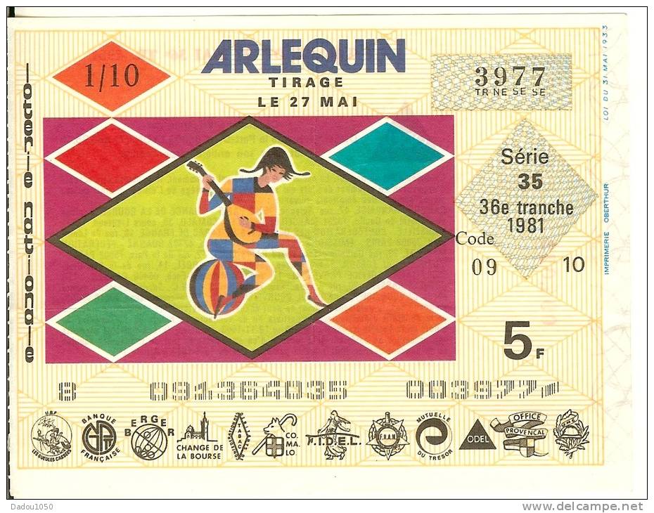 LOTERIE NATIONALE  Arlequin - Billets De Loterie