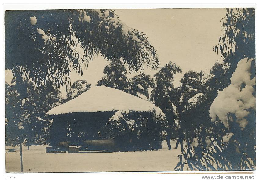 Rare Carte Photo Prise Le 26 Janvier 1927 Kiosque A Musique Sous La Neige Lire Texte Verso - Fez (Fès)