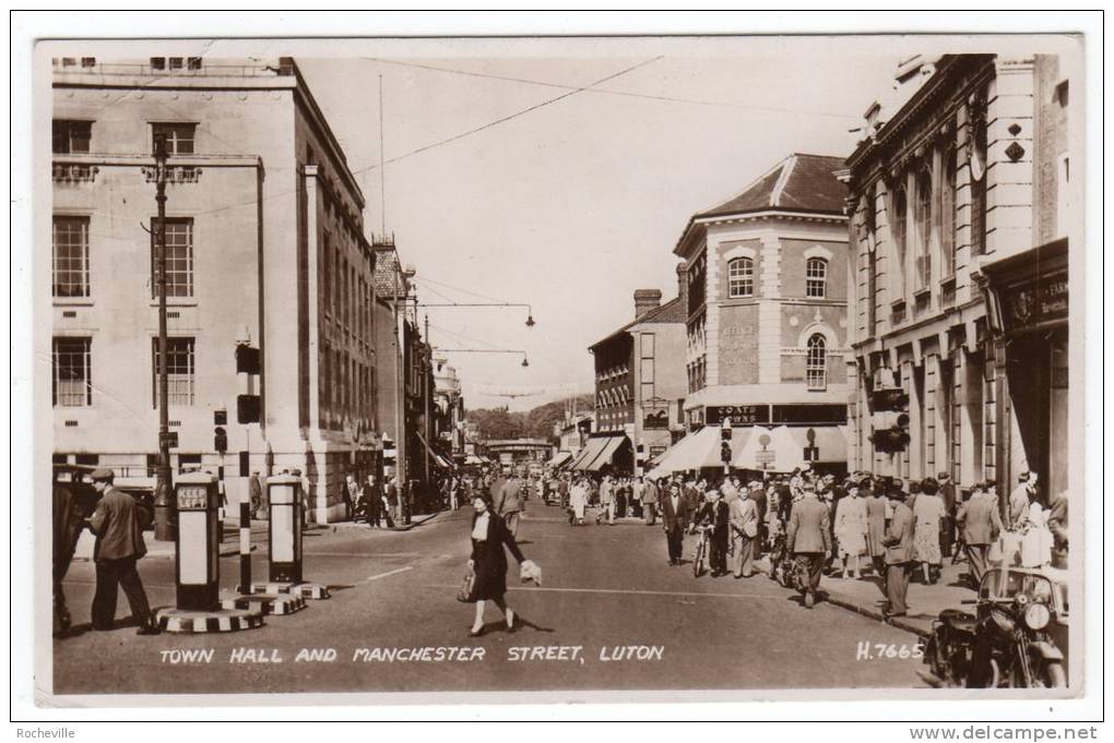 Angleterre- Town Hall And Manchester Street, Luton. Animée-moto-banderole"Gand Show" - Andere & Zonder Classificatie