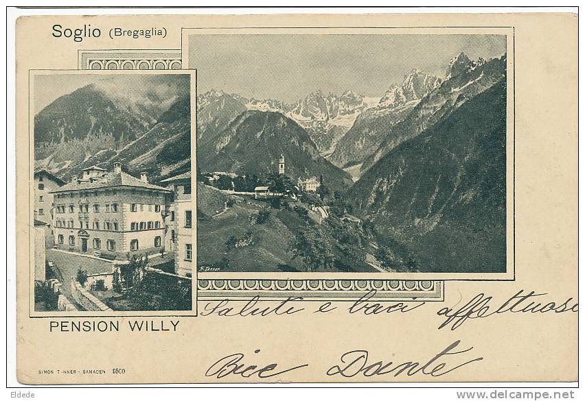 Soglio Bregaglia Pension Willy Simon Tanner Samaden 9500 Vers Montevideo Uruguay 1901 - Bregaglia