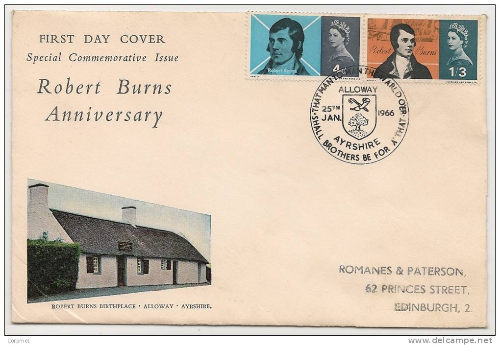 UK - 1965 ROBERT BURNS   FIRST DAY COVER With Full Set SG 685/686 - 1952-1971 Pre-Decimal Issues