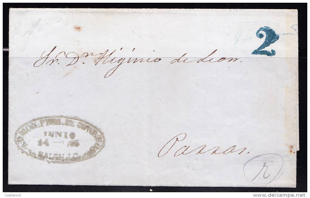 T)1856,PRESTAMP SALTILLO TO PARRAS,2 REALES IN BLUE.YB ST9-2,IN BLACK - Mexico