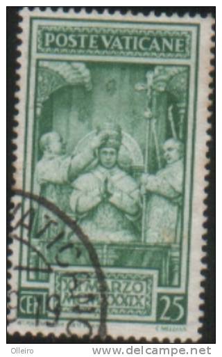 Vaticano Vatican Vatikan  1939 Incoronazione Pio XII Val Da 25c VFU - Gebraucht